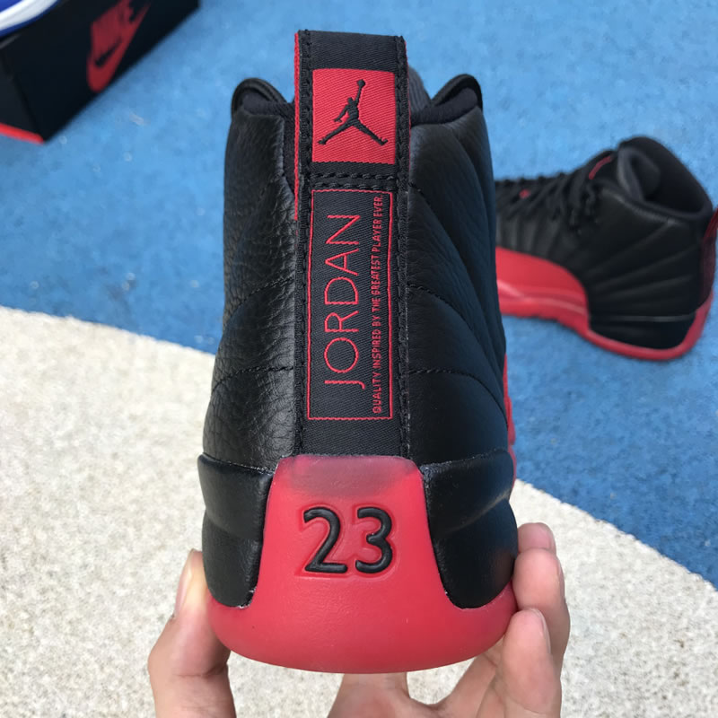 Air Jordan 12 Retro Flu Game Red And Black 12s For Sale In-Hand Heel Air Jordan 12 Retro Flu Game Red And Black 12s For Sale In-Hand Heel