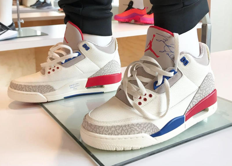 Air Jordan 3 'International Flight' / Charity Game / 'USA' Aka 136064-140 On Feet Left Image Air Jordan 3 'International Flight' / Charity Game / 'USA' Aka 136064-140 On Feet Left Image