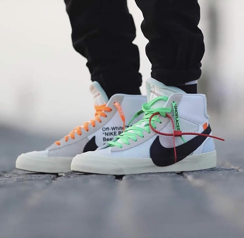 off white ow the 10 nike blazer mid white black on feet off white ow the 10 nike blazer mid white black on feet
