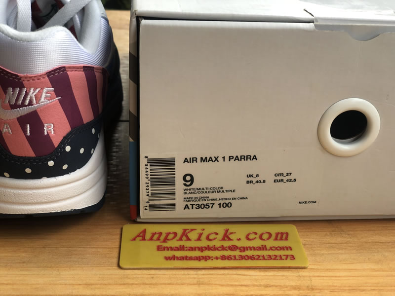 Parra x Nike Air Max 1 White Multi Color AT3057 100 Original Box Sign Heel Parra x Nike Air Max 1 White Multi Color AT3057 100 Original Box Sign Heel