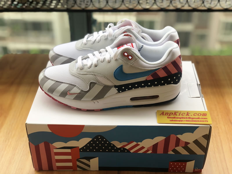Parra x Nike Air Max 1 White Multi Color Shoes AT3057 100 Left Image Parra x Nike Air Max 1 White Multi Color Shoes AT3057 100 Left Image
